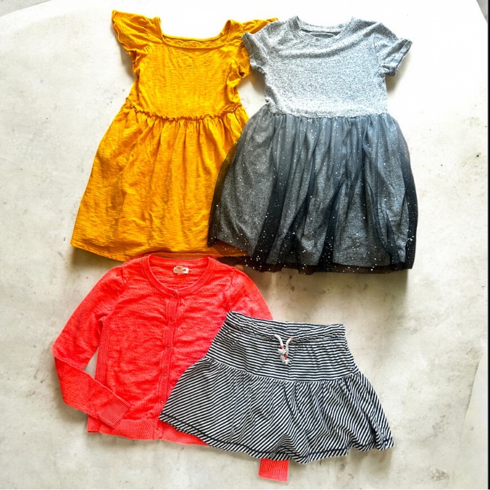 Girl’s size medium 7/8 dresses, skirt/skort, cardigan lot of 4 cat & jack Target
